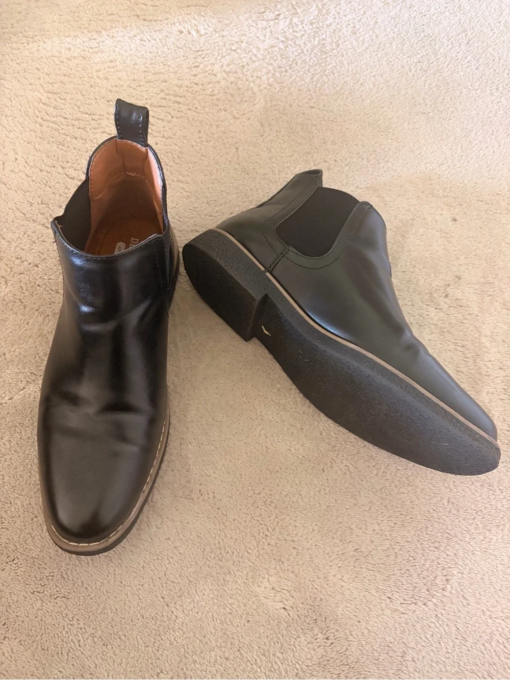 Deer Stags Black Slip-On Dress Boots with Tan Interior